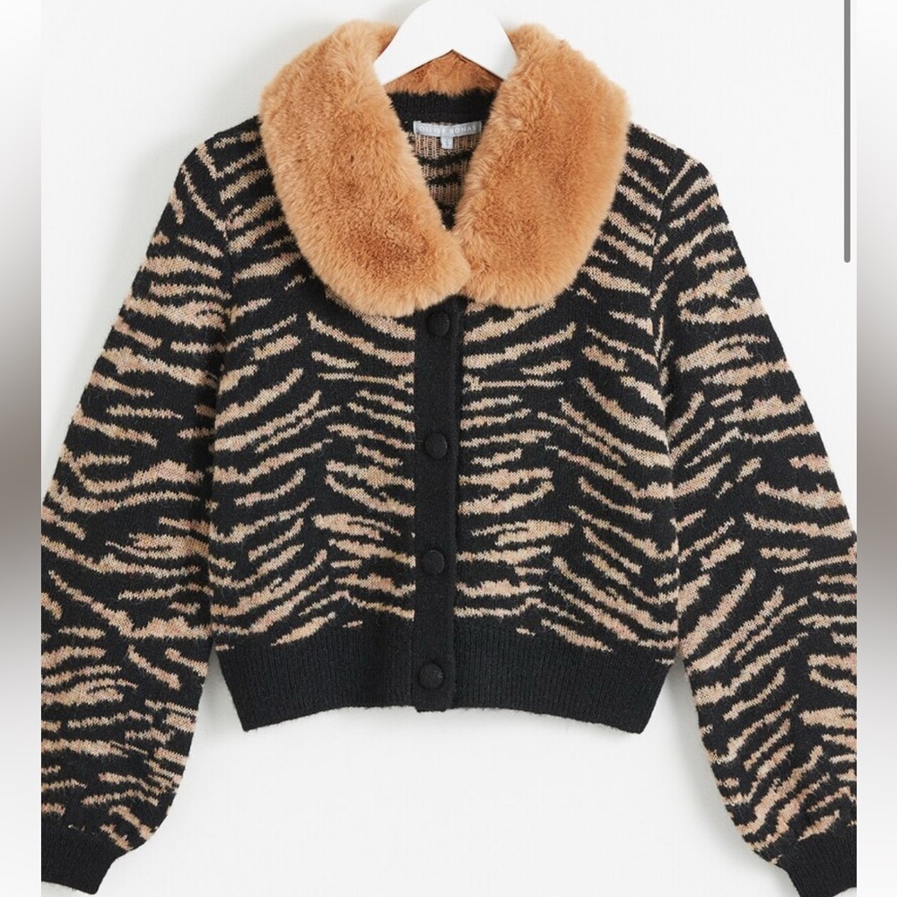 Faux Fur Collar Tiger Print Cardigan